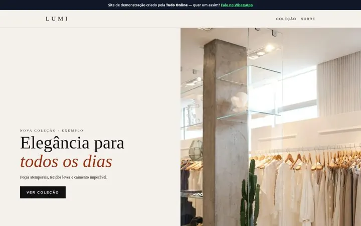 Prévia do site de demonstração Atelier Lumi