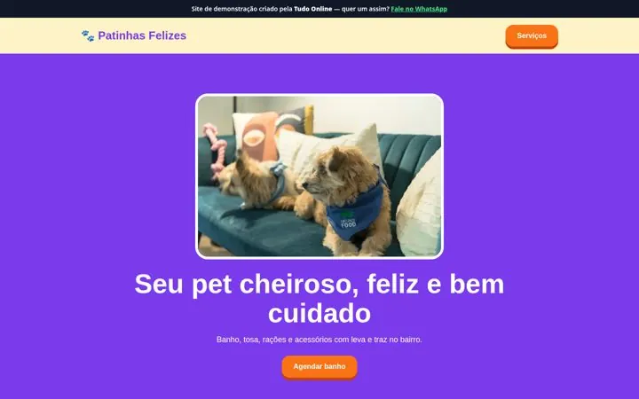 Prévia do site de demonstração Patinhas Felizes