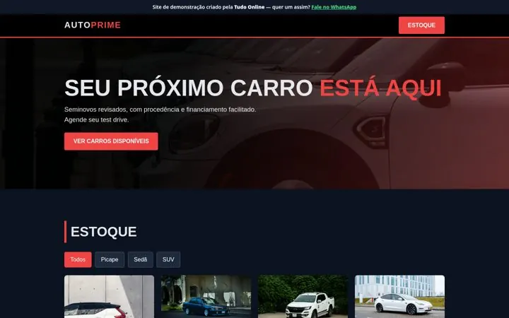 Prévia do site de demonstração AutoPrime Seminovos
